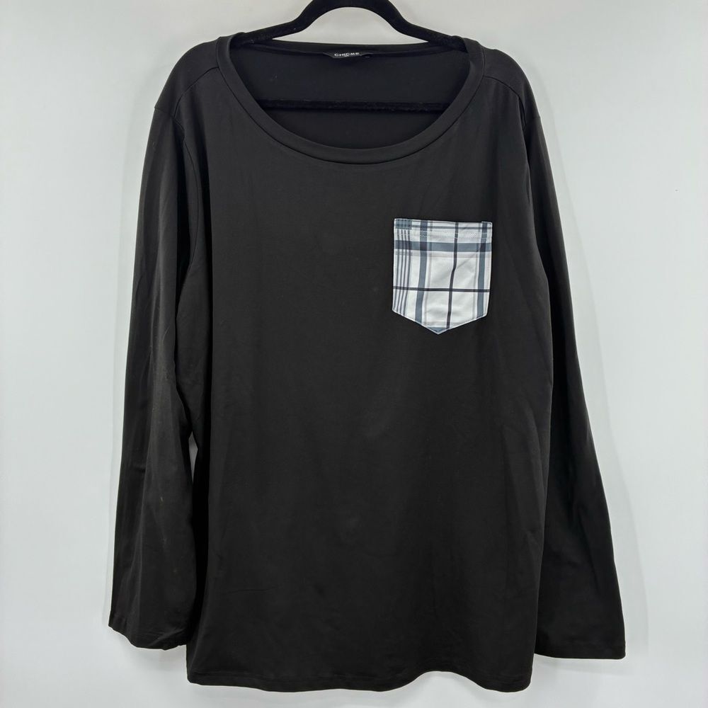 3For$20 ChicMe Black Long Sleeve Shirt with Plaid Pocket size 4x